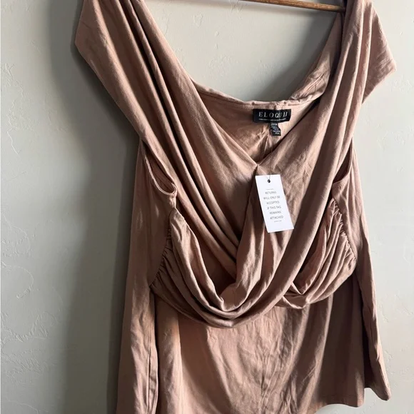 Eloquii Cream Draped Short Sleeve Blouse - Picture 2 of 6